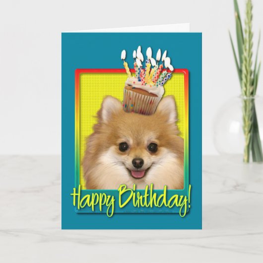 Verjaardag Cupcake Pomeranian Kaart (Voorkant)