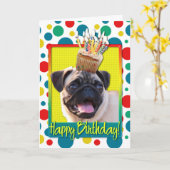 Verjaardag Cupcake - Pug Kaart (Gele Bloem)