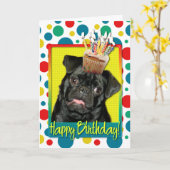 Verjaardag Cupcake - Pug - Ruffy Kaart (Gele Bloem)