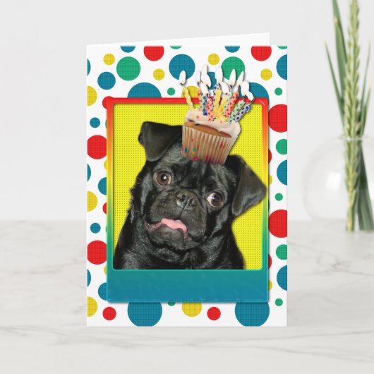 Verjaardag Cupcake - Pug - Ruffy Kaart (Voorkant)