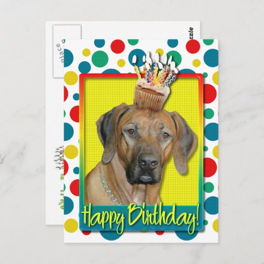 Verjaardag Cupcake - Rhodesian Ridgeback Briefkaart (Voorkant / Achterkant)