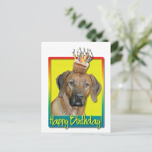 Verjaardag Cupcake - Rhodesian Ridgeback Briefkaart (Staand voorkant)