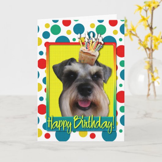 Verjaardag Cupcake - Schnauzer Kaart (Gele Bloem)