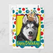Verjaardag Cupcake - Siberische Husky Briefkaart (Voorkant / Achterkant)