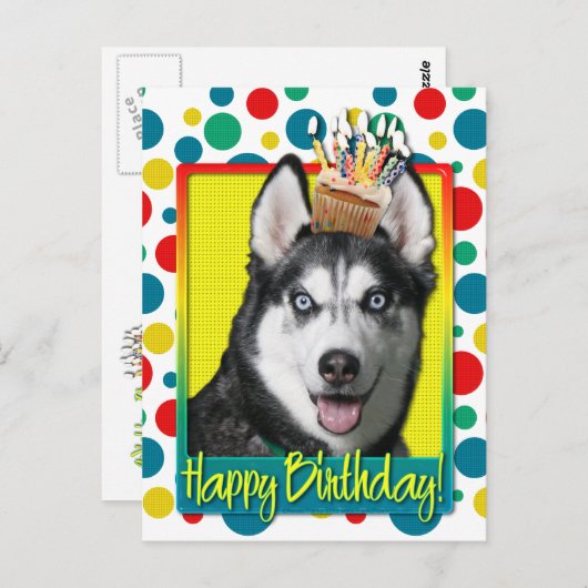 Verjaardag Cupcake - Siberische Husky Briefkaart (Voorkant / Achterkant)