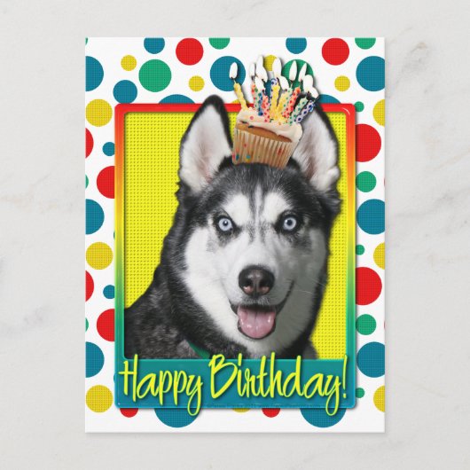Verjaardag Cupcake - Siberische Husky Briefkaart (Voorkant)