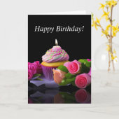 Verjaardag Cupcake Sprinkles met en Candle Rozen Kaart (Gele Bloem)