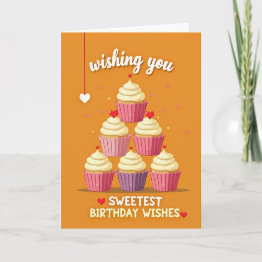 Verjaardag Cupcake Stapel Kaart (Voorkant)