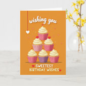 Verjaardag Cupcake Stapel Kaart (Gele Bloem)