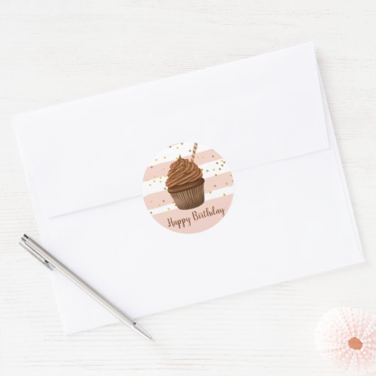 Verjaardag Cupcake Strepen Glitter Sticker (Envelop)
