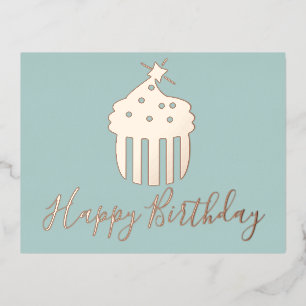 Verjaardag Cupcake Teal Folie Vakantie Feestdagen Briefkaart