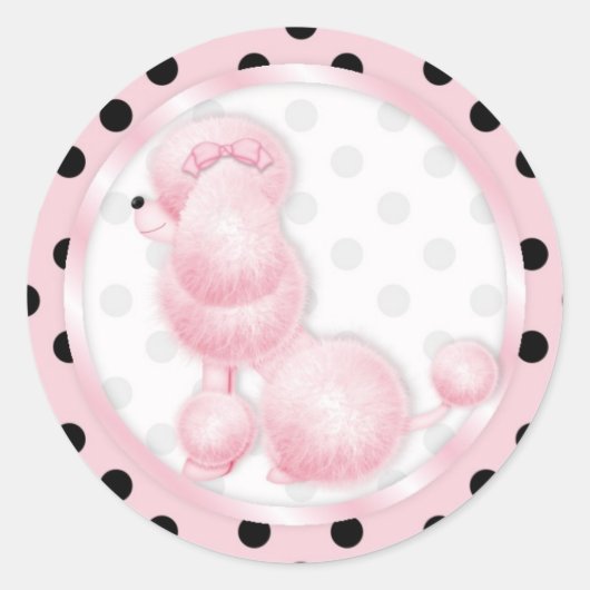 Verjaardag Cupcake Toppers Stickers roze poedel (Voorkant)