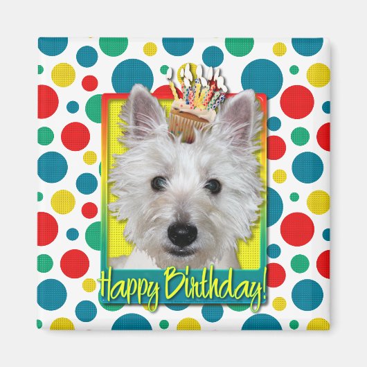 Verjaardag Cupcake - Westie - Tank Magneet (Voorkant)