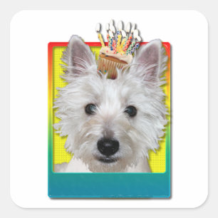 Verjaardag Cupcake - Westie - Tank Vierkante Sticker