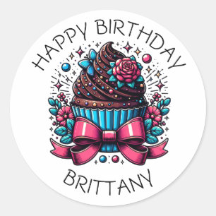 Verjaardag Cupcake Whimsical gepersonaliseerd Ronde Sticker
