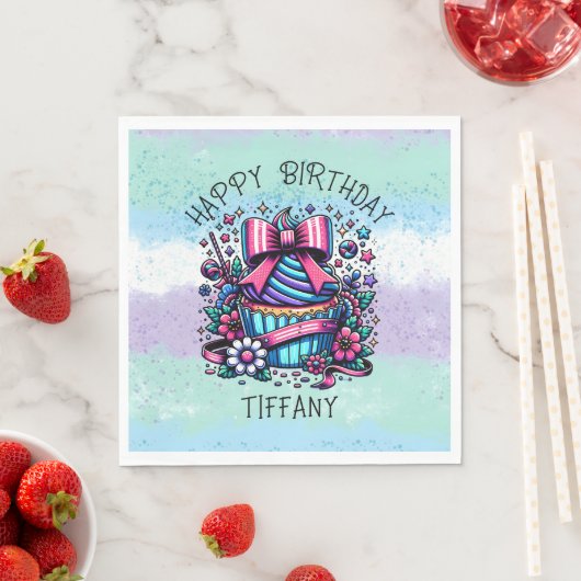 Verjaardag Cupcake Whimsical gepersonaliseerd Servet (Insitu)