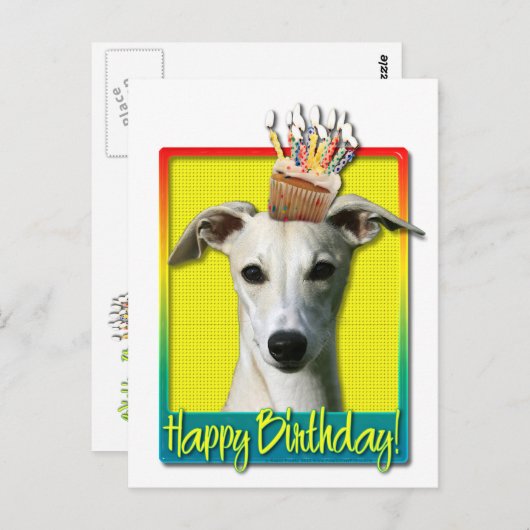 Verjaardag Cupcake - Whippet Briefkaart (Voorkant / Achterkant)
