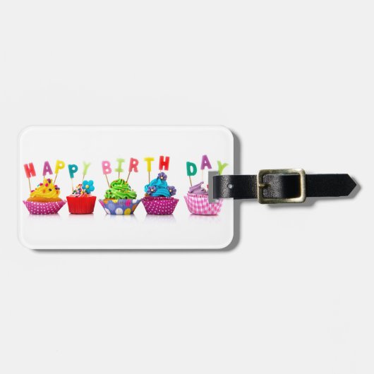 Verjaardag Cupcakes Bagagelabel (Voorkant horizontaal)