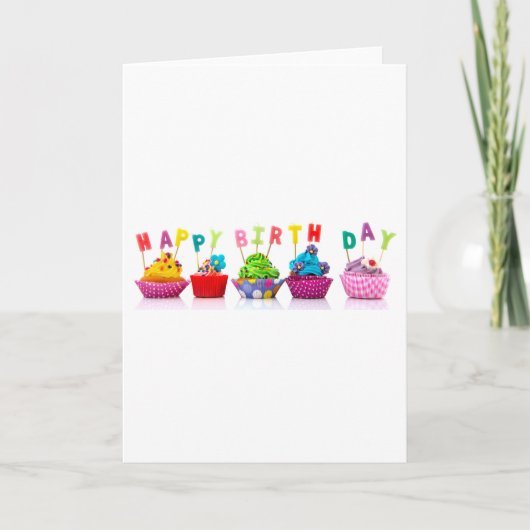 Verjaardag Cupcakes Kaart (Voorkant)