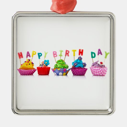 Verjaardag Cupcakes Metalen Ornament (Voorkant)
