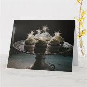 Verjaardag Cupcakes op dienblad Kaart (Gele Bloem)