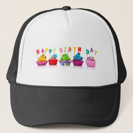 Verjaardag Cupcakes Trucker Pet (Voorkant)