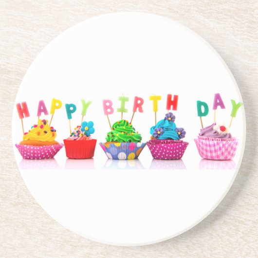 Verjaardag Cupcakes Zandsteen Onderzetter (Voorkant)