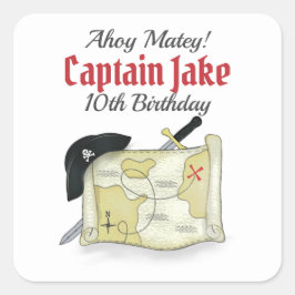 Verjaardag Custom Favors Typografie Pirate Map Vierkante Sticker