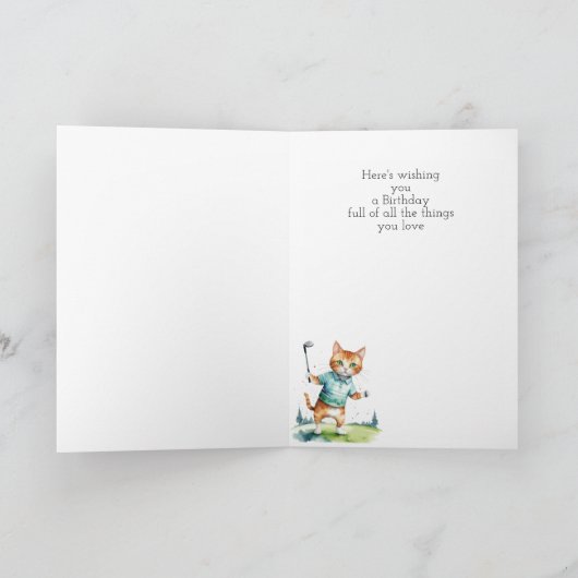 Verjaardag Custom Naam Cat Golfen Kaart (Binnen)