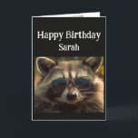 Verjaardag Custom Naam Cool Friend Raccoon Kaart<br><div class="desc">Gelukkige Verjaardag Custom Naam koele Vriend wasbeer dier in bril</div>