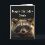 Verjaardag Custom Naam Cool Sister Raccoon Kaart<br><div class="desc">Gelukkige Verjaardag Custom Naam koele zus wasbeer dier in glazen</div>