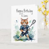 Verjaardag Custom Naam Fun Schattige Cat spelen La Kaart (Gele Bloem)