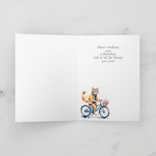 Verjaardag Custom Name Cat Rijden op een fiets Kaart (Binnen)
