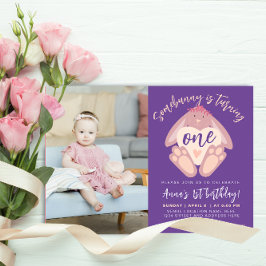 Verjaardag Cute Bunny Hart Paars Foto Kaart