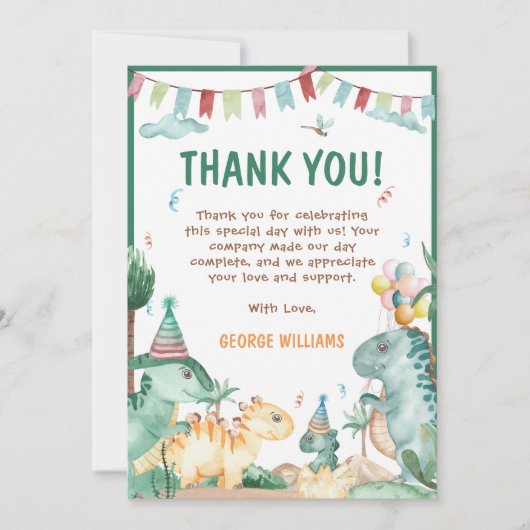 Verjaardag Cute Dinosaur Bedankkaart (Voorkant)