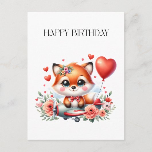 Verjaardag Cute Fox Piloot Briefkaart (Voorkant)