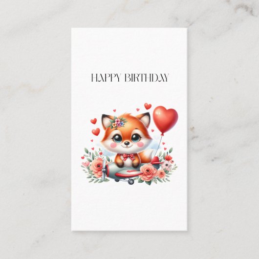 Verjaardag Cute Fox Piloot Contactkaartje (Voorkant)