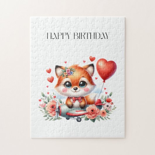 Verjaardag Cute Fox Piloot Legpuzzel (Verticaal)