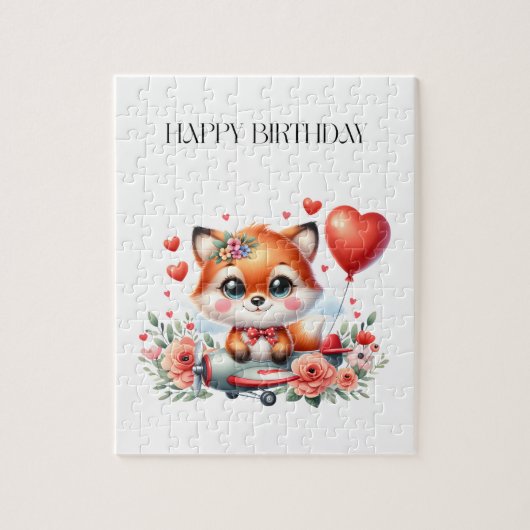 Verjaardag Cute Fox Piloot Legpuzzel (Verticaal)