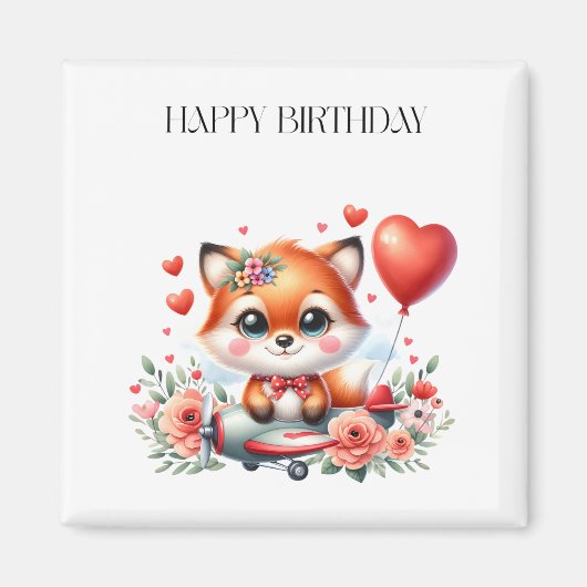 Verjaardag Cute Fox Piloot Magneet (Voorkant)
