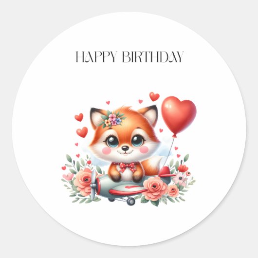 Verjaardag Cute Fox Piloot Ronde Sticker (Voorkant)