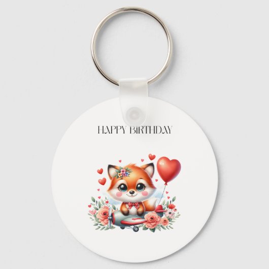 Verjaardag Cute Fox Piloot Sleutelhanger (Voorkant)