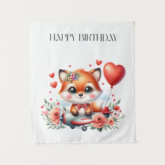 Verjaardag Cute Fox Piloot Wandkleed (Voorkant)