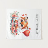 Verjaardag Cute Fox Piloot Wandkleed (Voorkant (horizontaal))