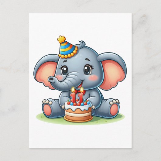 Verjaardag Cute Olifant 11 jaar Briefkaart (Voorkant)