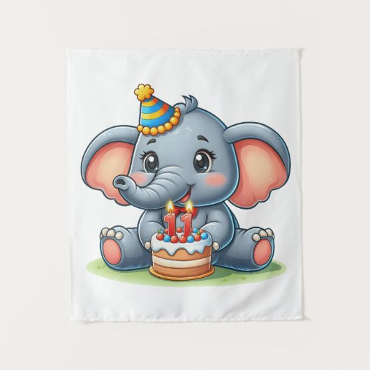 Verjaardag Cute Olifant 11 jaar Wandkleed (Voorkant)