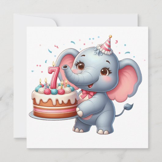Verjaardag Cute Olifant 7 Kaart (Voorkant)