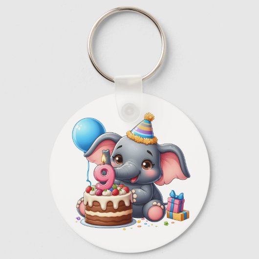 Verjaardag Cute Olifant 9 jaar Sleutelhanger (Voorkant)