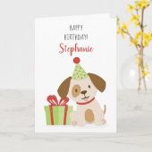 Verjaardag Cute Puppy Kaart (Gele Bloem)