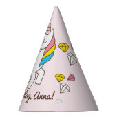 Verjaardag. Cute Unicorn met Cute Diamonds voegt n Feesthoedjes (Rechts)